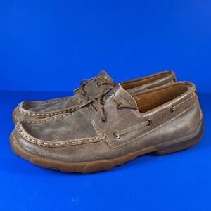 Twisted X Men's 9.5 Driving Moc Loafers Casual Shoes Brown Leather